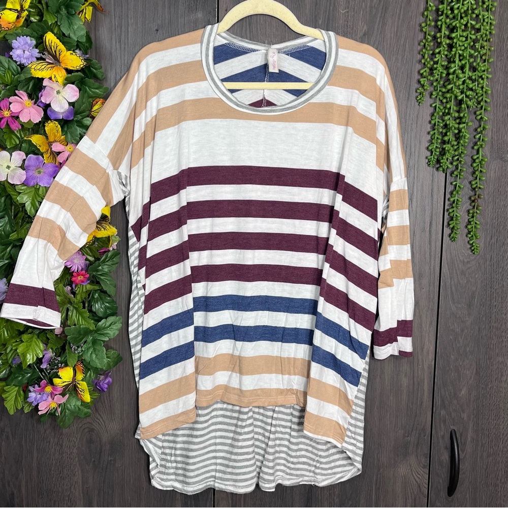 ||🌼3/$30🌼My Story Stripped 3/4 Sleeve Jersey Top Size Small